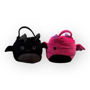 Squishmallows Bat Plush Trick Or Treat Bags Set Of 2 | Black And Pink Halloween